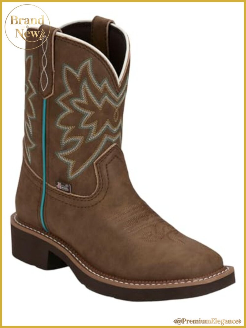 Women's Full-Grain Leather Cowboy Boots Square Toe Western Slip-Resistant